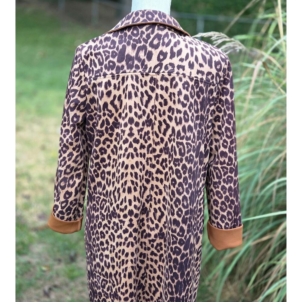 Zara Leopard Faux Suede Duster Jacket M Long Open Front Animal Print Coat - Picture 8 of 10